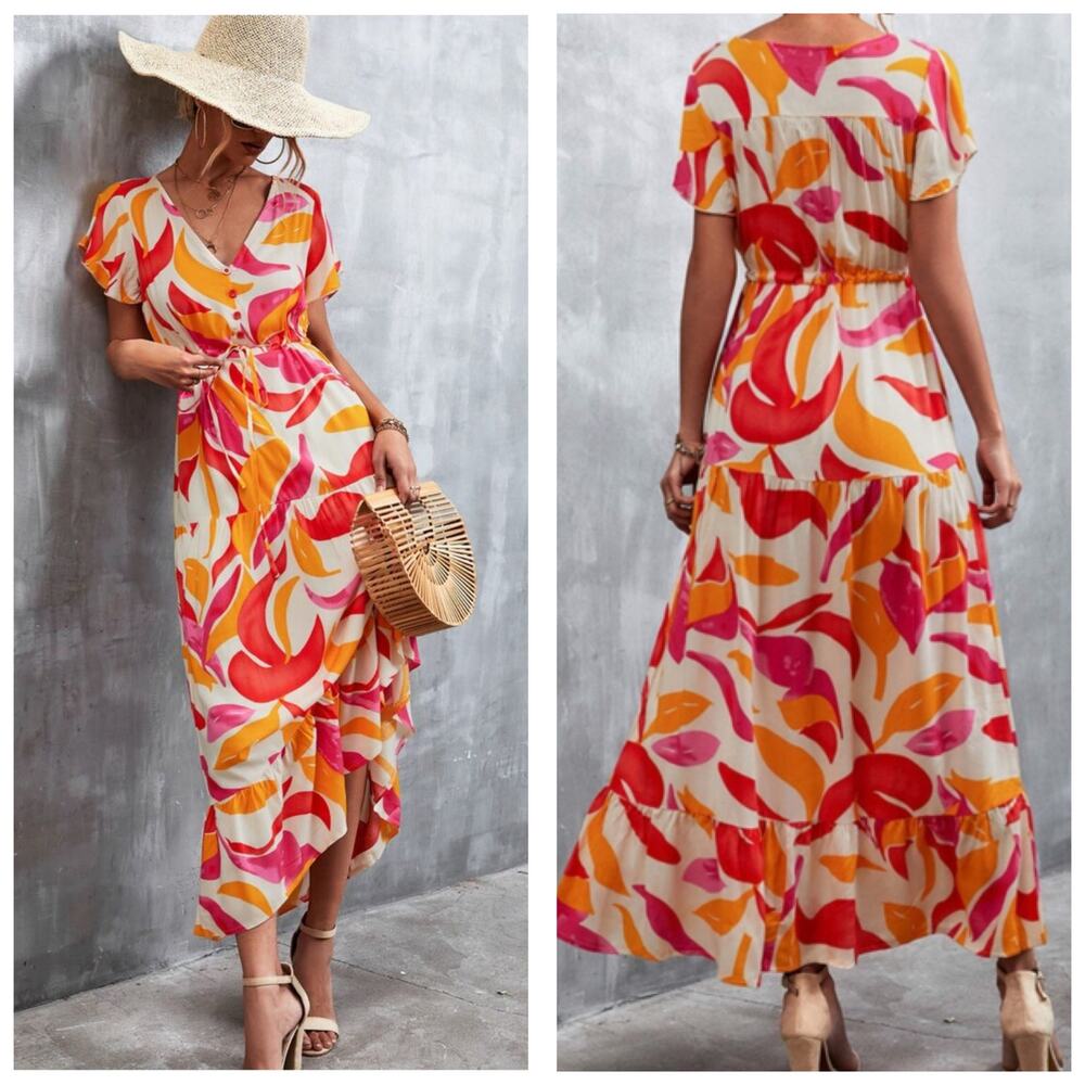 Anthropologie Abel The Label Swish Hi Lo Midi Dress Size XS Multicolor Boho